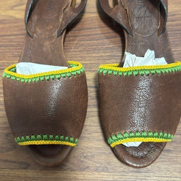 Vintage Prada Brown Flat Leather Sling Back Open Toe Shoes. Size 7.5. - Picture 2 of 6